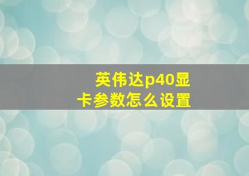 英伟达p40显卡参数怎么设置