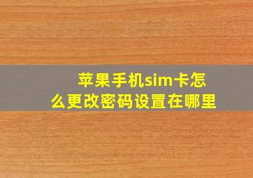 苹果手机sim卡怎么更改密码设置在哪里