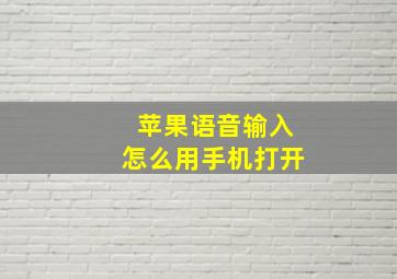 苹果语音输入怎么用手机打开