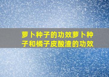 萝卜种子的功效萝卜种子和橘子皮酸渣的功效