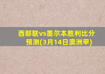 西部联vs墨尔本胜利比分预测(3月14日澳洲甲)