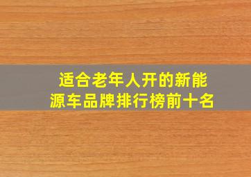 适合老年人开的新能源车品牌排行榜前十名